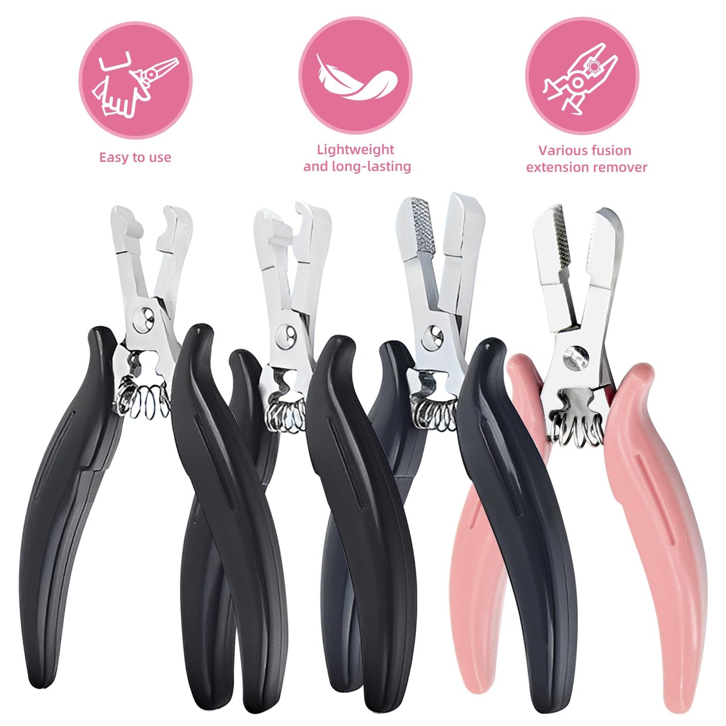 Vlasy Fusion Bond Crusher Tool,K Tip Extension Remover,Professional Hair Extension Pliers for Micro Beads Nano Rings,Bonding Keratin Hair Extensions Remover Tool(Thread Shape,Black)