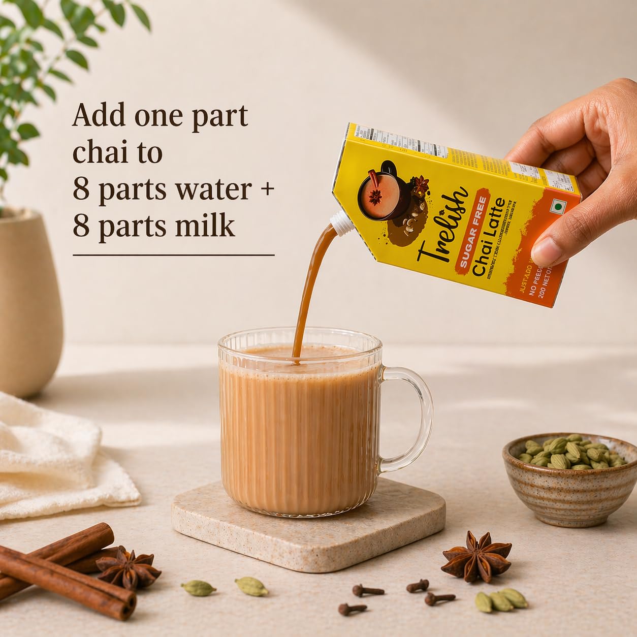Trelish Sugar Free Chai Latte Concentrate - 13 Servings of Black Tea | Hot or Iced | 8.79 fl oz