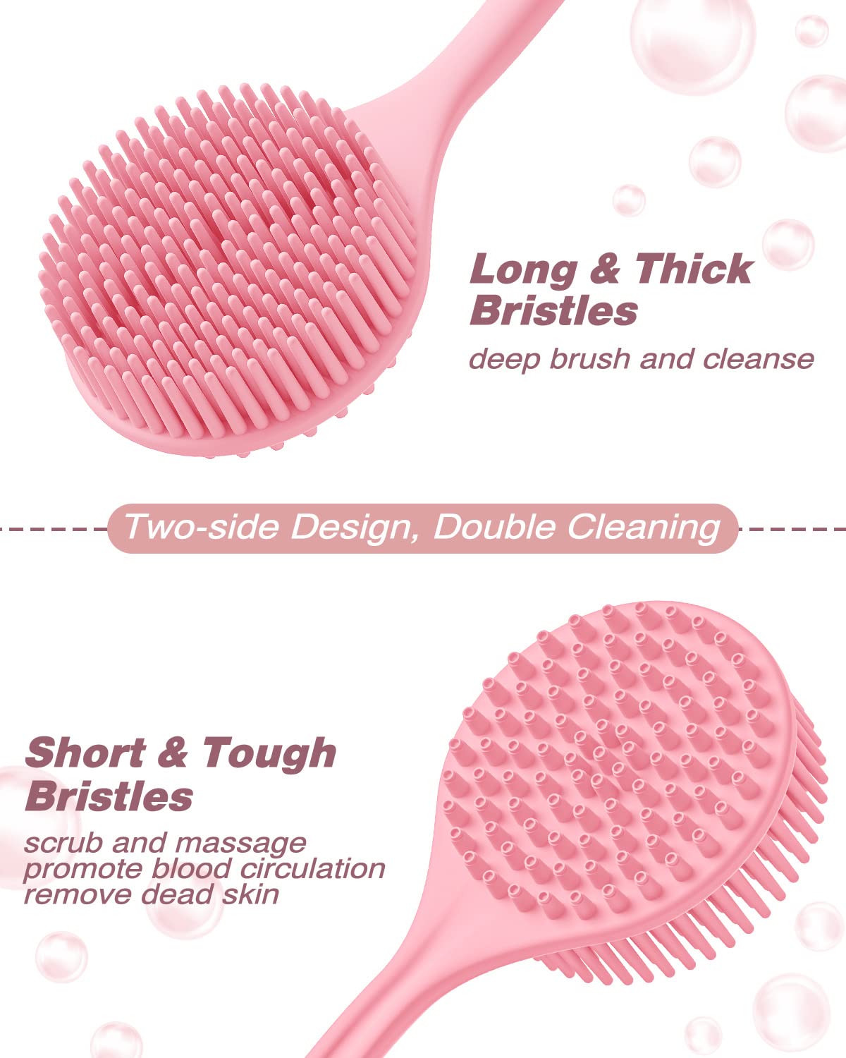 Manmihealth Silicone Back Scrubber (Thick Bristles) & Bath Glove & Face Brush Set (3PCS), Super-Exfoliating & Lathering Body Scrubber, Shower Brush, Face Scrubber Combination, with a Free Hook (Pink)
