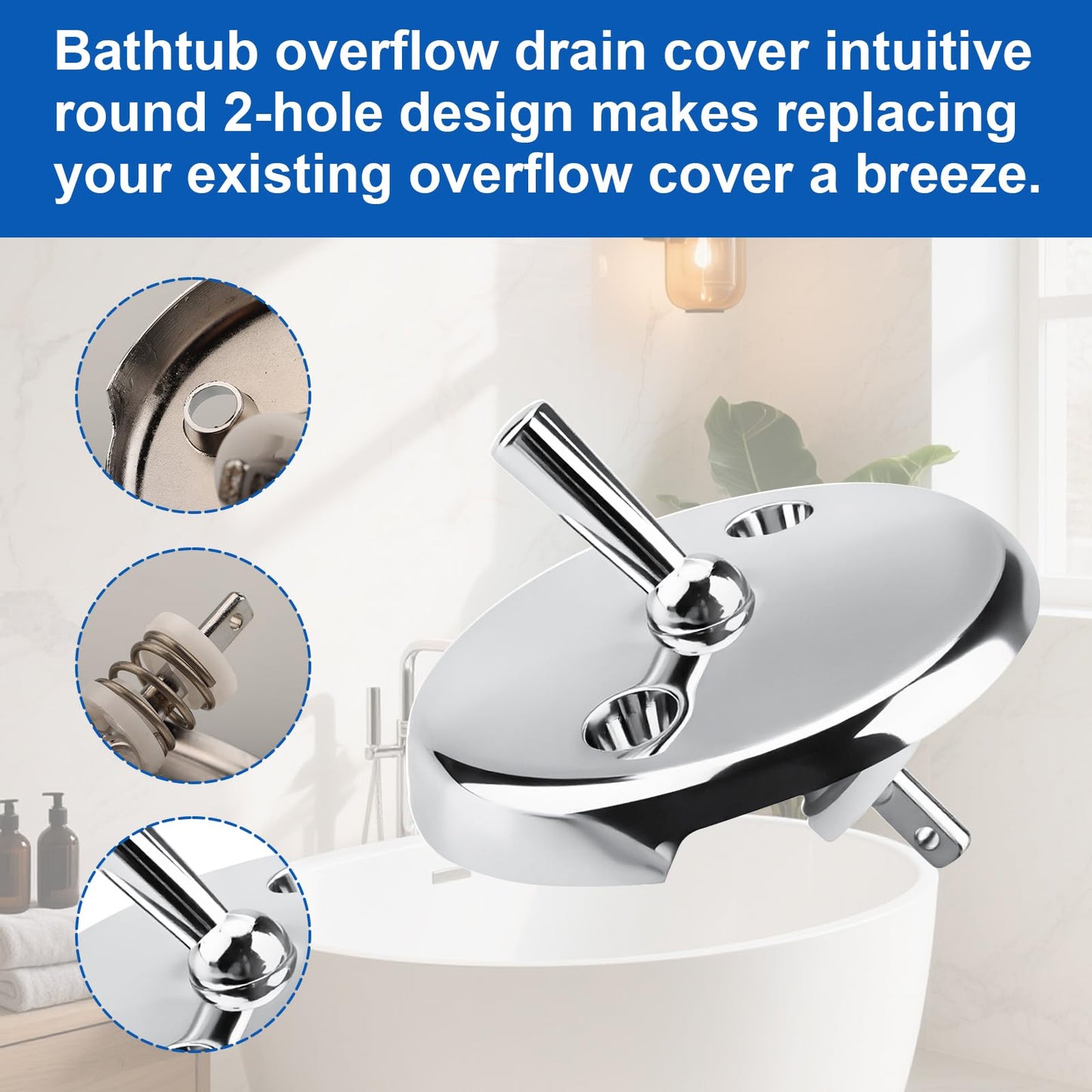 Trip Lever Bathtub Overflow Plate for DANCO 80991 Replacement Bath Tub Overflow Drain Cover with Screw,2-Hole Bath Tub Overflow Plate with Trip Lever, Chrome