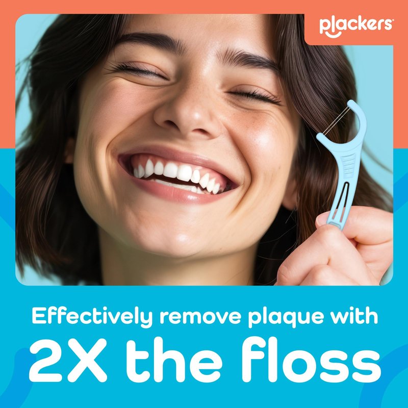 Plackers® Twin Line® Floss Picks with Tuffloss® Fiber & FlipPick®, Intense Mint, Double-Line Flosser for Effective Plaque Removal, 75 Count