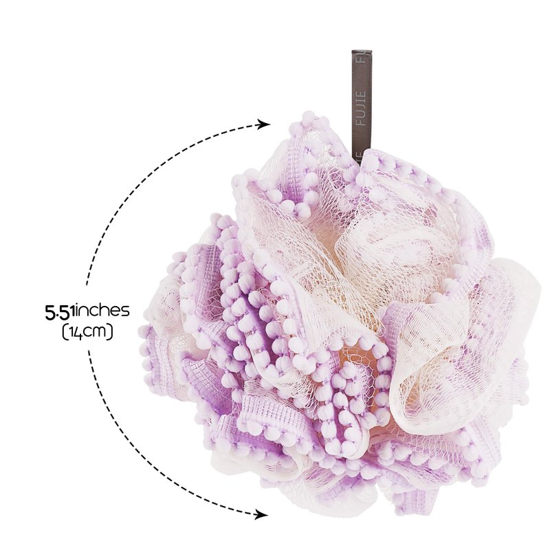 Biiange Loofah, Shower Bath Spong, Soft Shower Loofahs Balls, Globose lace Shower Ball, for Body Wash Scrubber Cleaning Loofah Bathroom Accessories (2Pcs) (Purple)