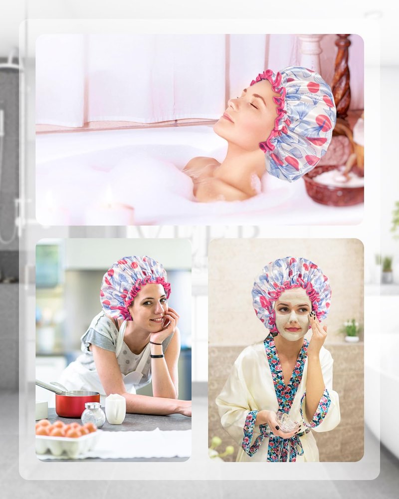 Aquior Shower Cap for Women, Reusable Shower Caps for Womens, Adult Hair Cap for All Hair, Double Waterproof EVA Lining, Leopard Shower Cap for Long Thick Hair