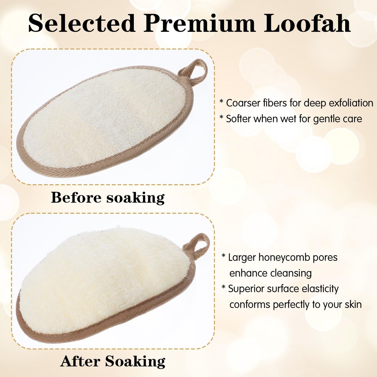 Hadnves 2 PCS Exfoliating Body Scrubber Natural Loofah Bath Shower Loofah Sponge Pads for Women Men Body Natural Luffa & Terry Cloth, Eco-Friendly
