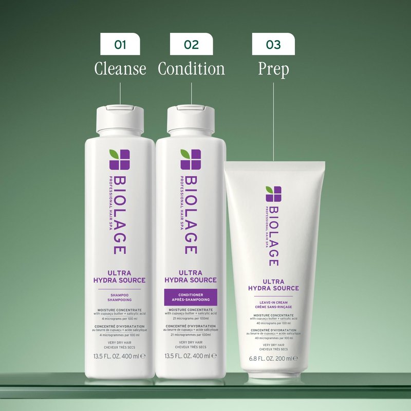 Biolage Ultra Hydra Source Shampoo - Deeply Moisturizes and Hydrates Very Dry Hair, Cleanses and Tames Frizz, For Thick, Coarse Hair, Infused with Cupuaçu Butter & Salicylic Acid, 13.5 Fl Oz