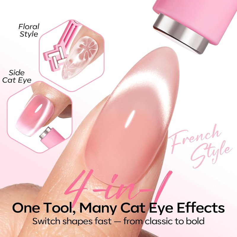 Modelones Cat Eye Nail Magnet Tool Set - 5 PCS with Magnetic Beads, Heart, Bunny & Circle Designs for DIY Nail Art