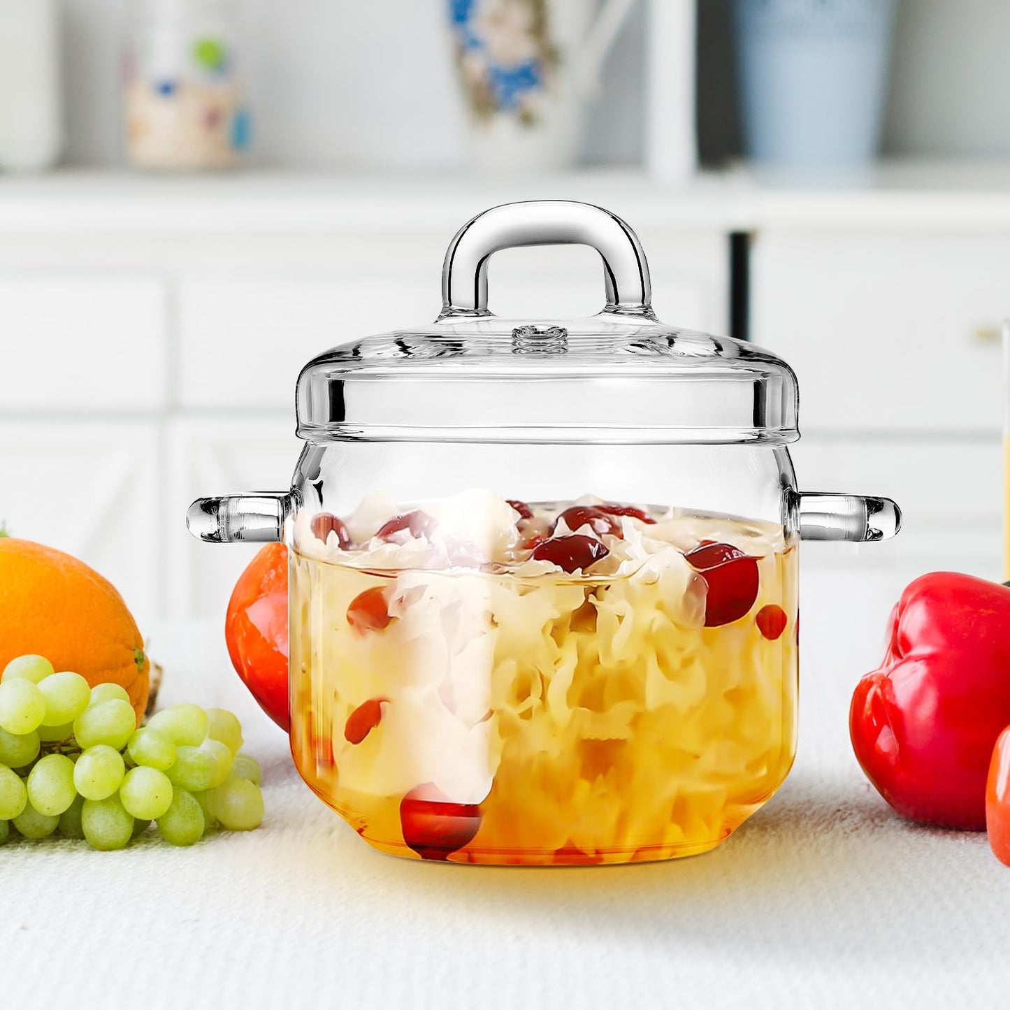 Hemoton Glass Pot with Lid 23Oz Clear Heat-Resistant Borosilicate Stewing Pot for Cooking Soup Noodles Tea and Milk on Stovetop