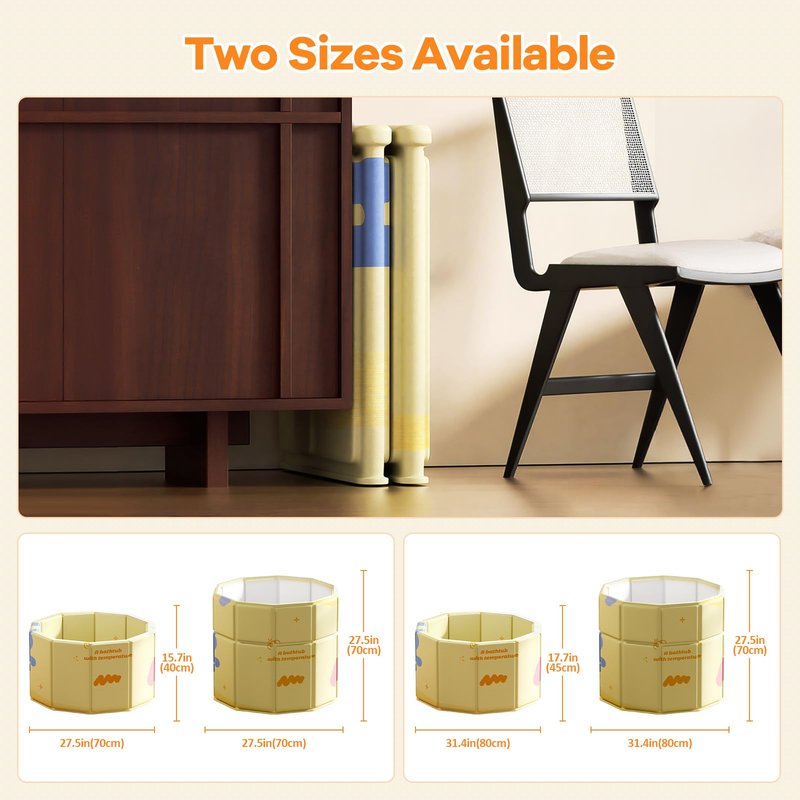 HLCZLUZ Portable Bathtub, Hot Ice Bath Tub Inflation-free, Shower Bathroom SPA Soaking Tub, Collapsible Bathtub No Installation for Home & Outdoor (Warm Yellow, 27.55"L x 27.55"W x 27.55"H)