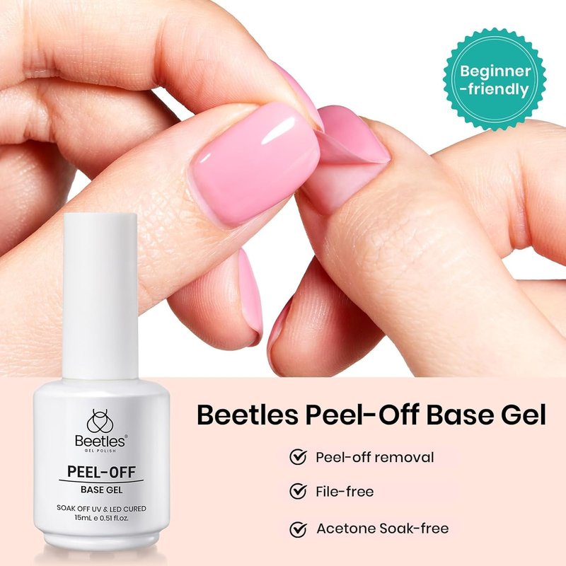 Beetles 15ml Peel Off Gel Base Coat for Gel Nail Polish, UV LED Lamp Cure, Easy Peel Removal, Damage-Free, Quick Manicure Change