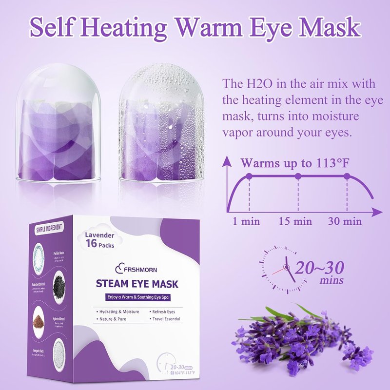 Heated Eye Mask for Sleeping - 16 Packs Self-Heating Steam Eye Masks | Lavender Warm Compress for Home, Office & Travel