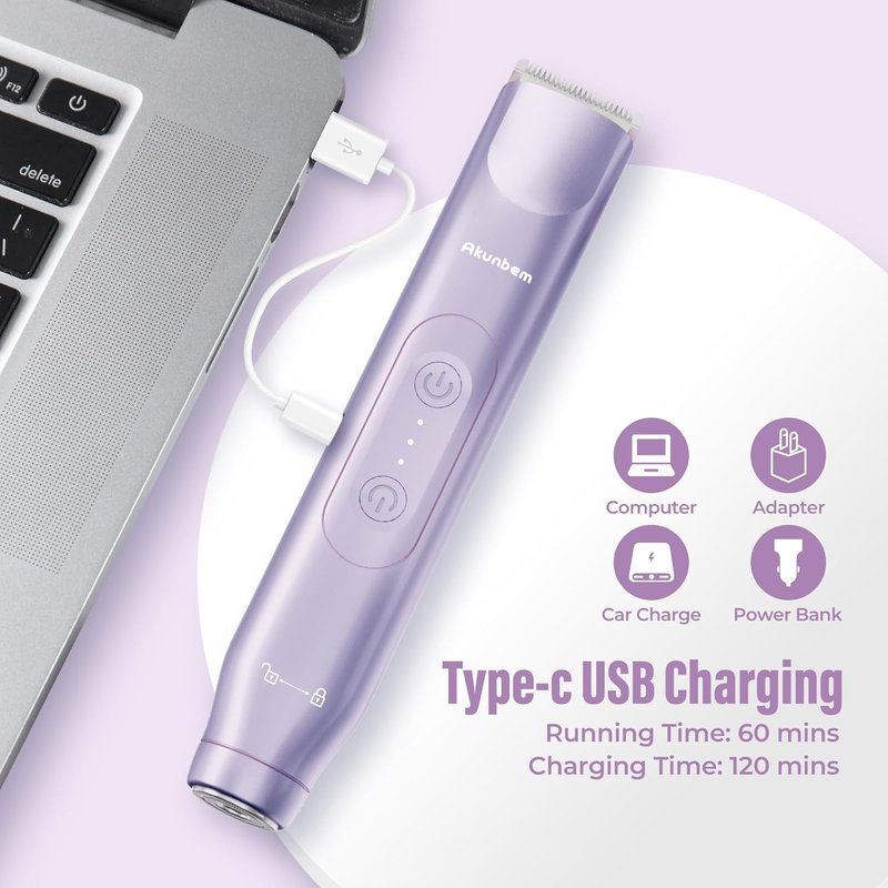 Akunbem Bikini Trimmer for Women - 2-in-1 Electric Razor with Dual Heads - IPX7 Waterproof for Wet & Dry Use