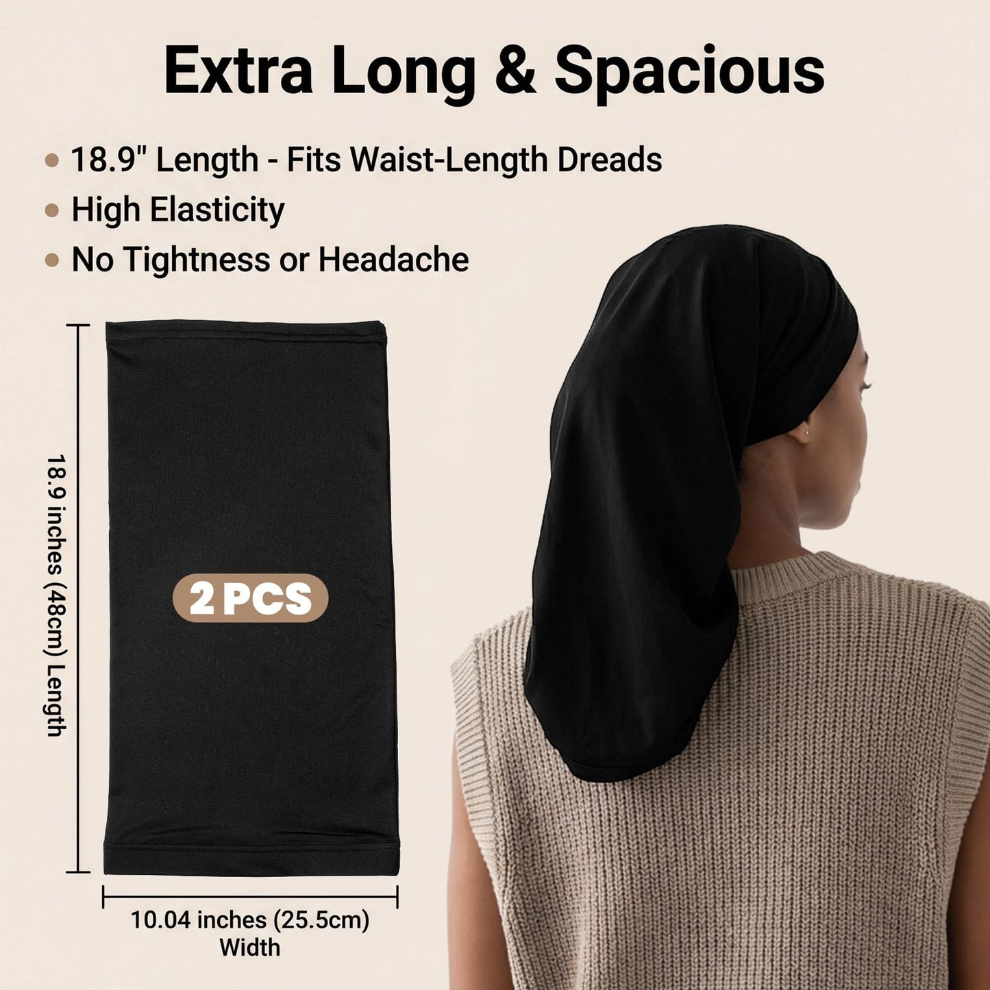 Hadnves 2 Pcs Jumbo Dreadlock Cap Wide Elastic Long Hair Dreads Head Wrap Loc Wraps Sleeping Cover Bonnet Hair Accessories for Unisex Men Women Stocking Sleep