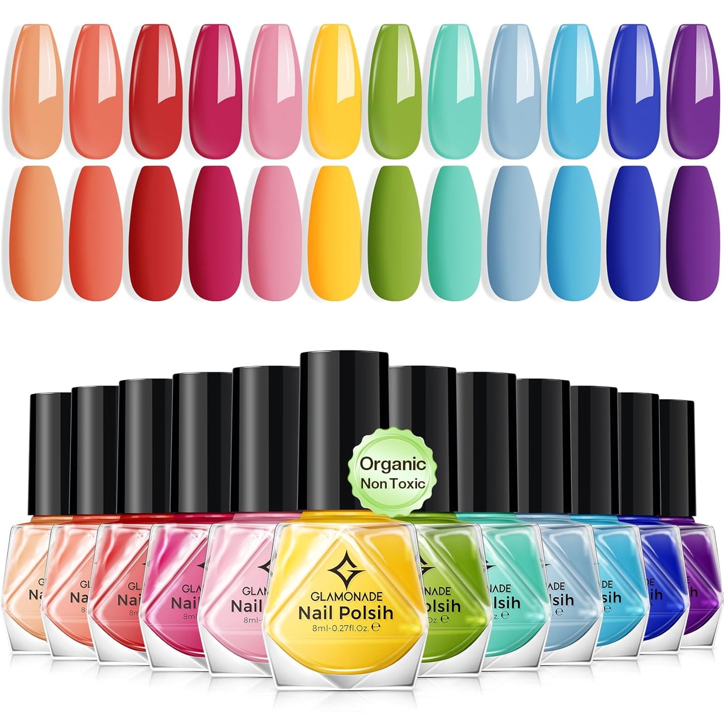 Skiennix Non-Toxic Nail Polish Set - Organic Quick-Dry Lacquer Kit | Rainbow Colors for Kids & Women