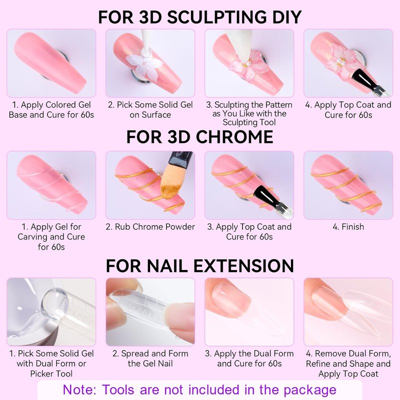 3D Gel Nail Art - Clear Solid Builder Gel for Extensions | Non-Sticky 4-in-1 Formula, 15ml