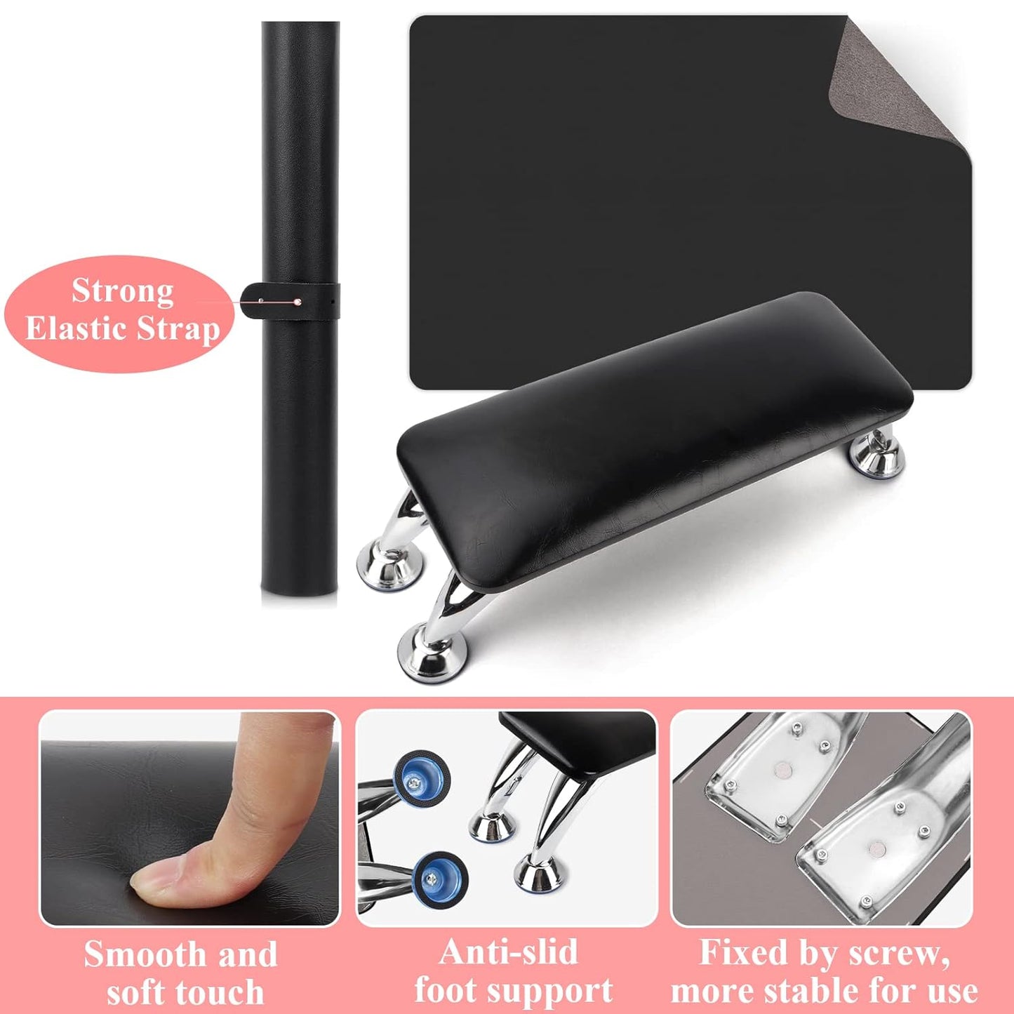 Skiennix Nail Arm Rest - Soft Microfiber Leather Cushion for Acrylic Nails | Black Hand Pillow & Table Mat