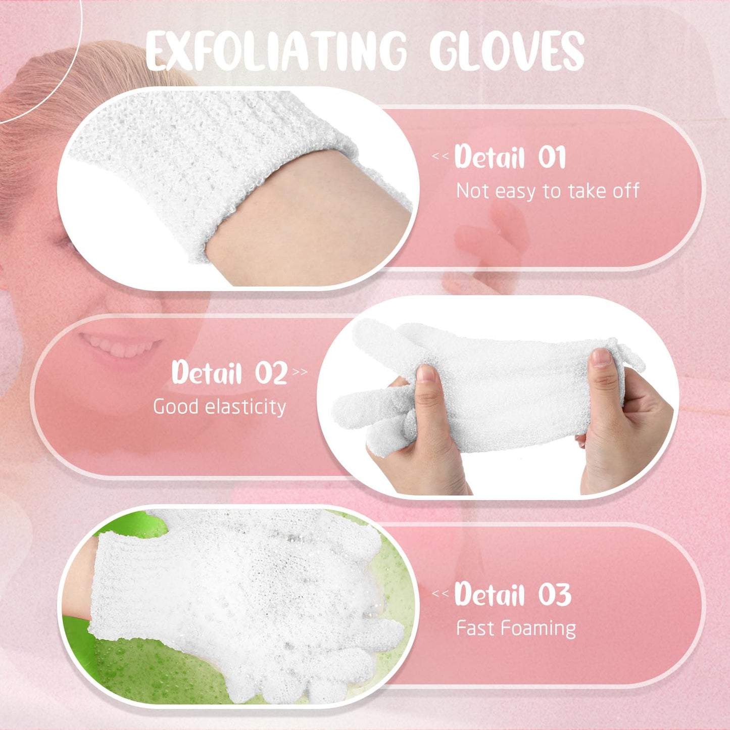 Didaey 104 Pcs Exfoliating Glove Bulk Shower Gloves with Hanging Loop Exfoliating Body Scrubber Dead Skin Remover for Body Bath Beauty Spa Massage Scrubs Men Women Bathing(White)