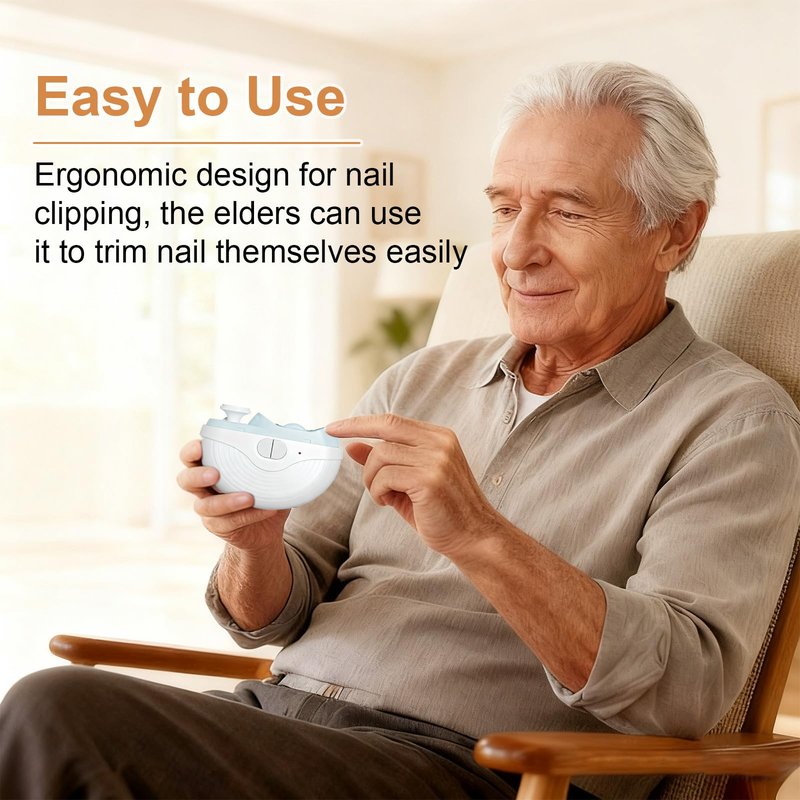 Electric Nail Clipper for Seniors, 3 Speeds Automatic Toe nail Clippers, Electric Nail Trimmer with Polisher, LED Light and Scraps Storage, Rechargeable Nail Grinders for Thin & Thick Toenails (White)