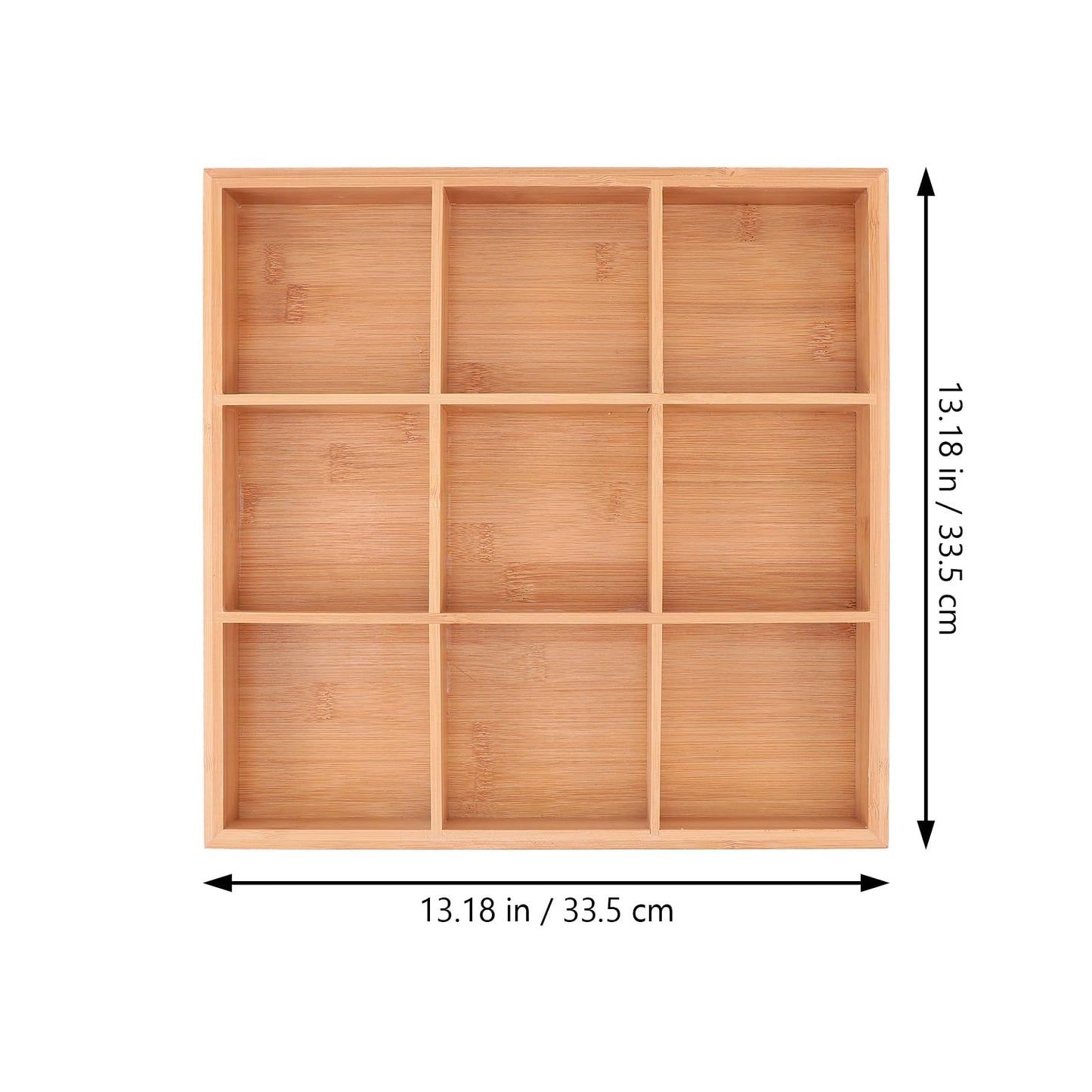 Cabilock 9-Compartments Wooden Divided Tray, Square Bamboo Serving Party Platter for Dry Fruits Snacks Candy and Dips, Space-Saving Shallow Drawer Organizer -13.2 x1.57 inch