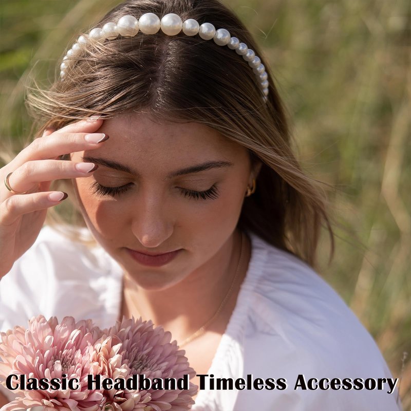 Miskate 5 PCS Pearl Headbands for Women, White Pearl Hair Accessories, Non-Slip Wedding Party Everyday Wear