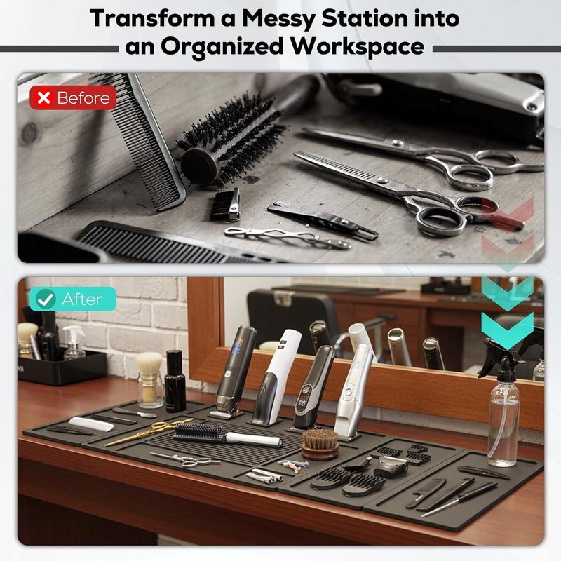 Magnetic Barber Mat for Clippers - Large Organizer Tool Pad with 4 Strong Magnets | Ideal for Barber Shop Accessories