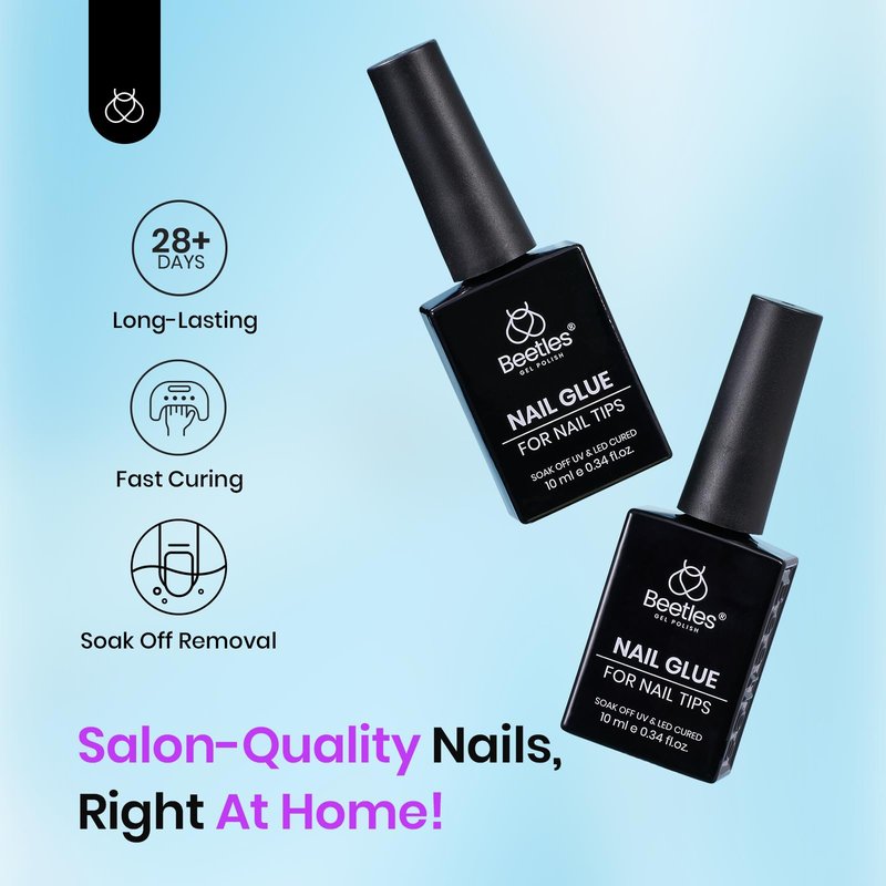 Beetles 9 in 1 Gel Nail Glue for Acrylic Nails Tips, 2 Pcs 10ml Super Strong Nail Glue for Clear False Nails Tips Base Coat Rhinestones Blooming Art Summer Nails Long Lasting U V Light Cure