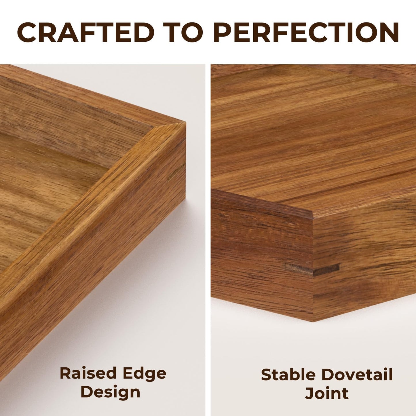 Acacia Wood Serving Tray,13"*13" Square Ottoman, Coffee Table Tray, Farmhouse Decorative Tray for Living Room, Kitchen, Bedroom