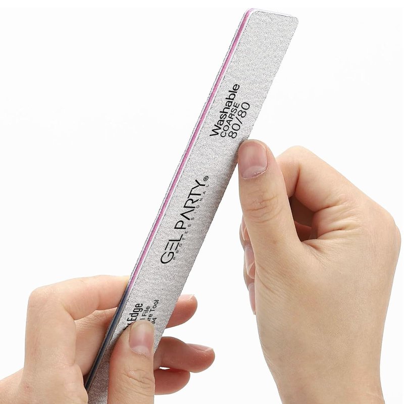GELPARTY Professional Nail Files 80/80 Grit Square - 25 Pack Bulk Washable Emery Boards - Extra Coarse Grit for Removing Acrylics & Hard Gel Extensions (Salon Value Set)