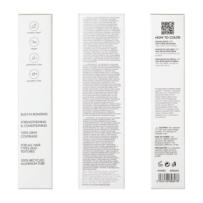 Bondbar 1N Black Permanent Creme Hair Color - Vegan Hair Dye with Built-In Bonding, 2.05 Oz