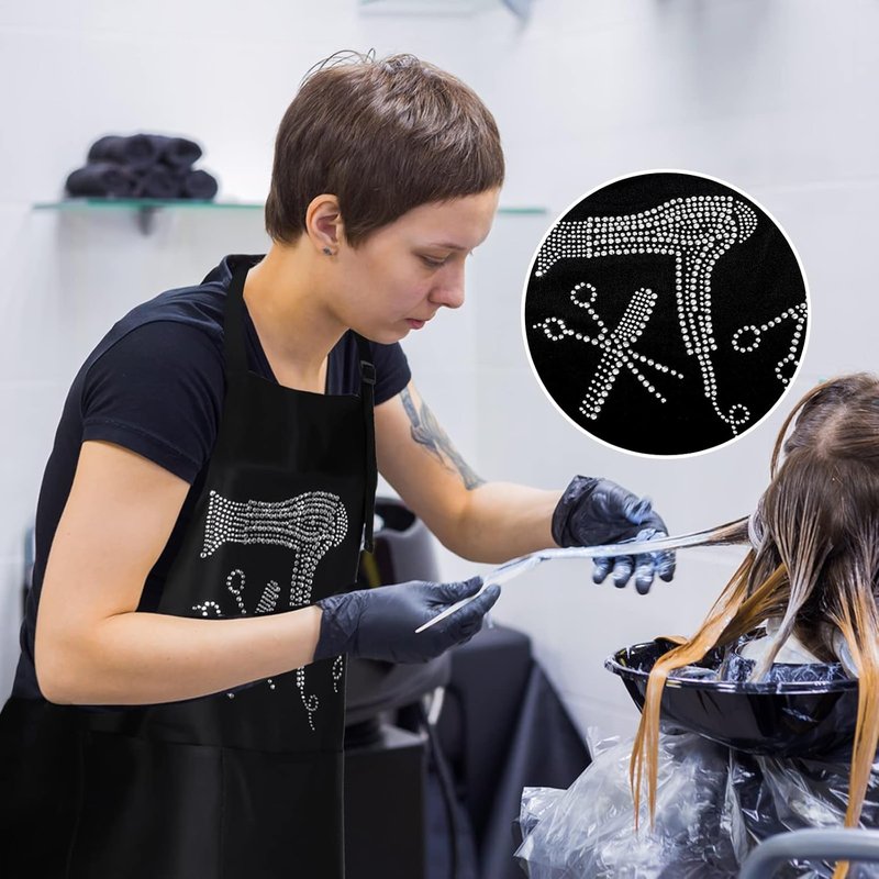 Hair Stylist Apron - Waterproof Salon Apron with Rhinestone Tools & 3 Pockets | 2 Pcs Set