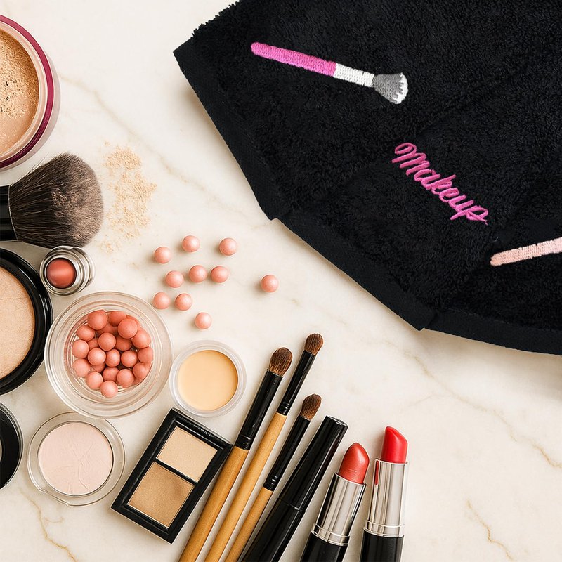 RIVERSIDE Black Makeup Towels - Pack of 6 (13x13) Soft Cotton Makeup Washcloths for Face - Reusable, Quick-Dry Makeup Remover Towels for Bathroom, Spa & Salon - Gentle on Skin - Brushes