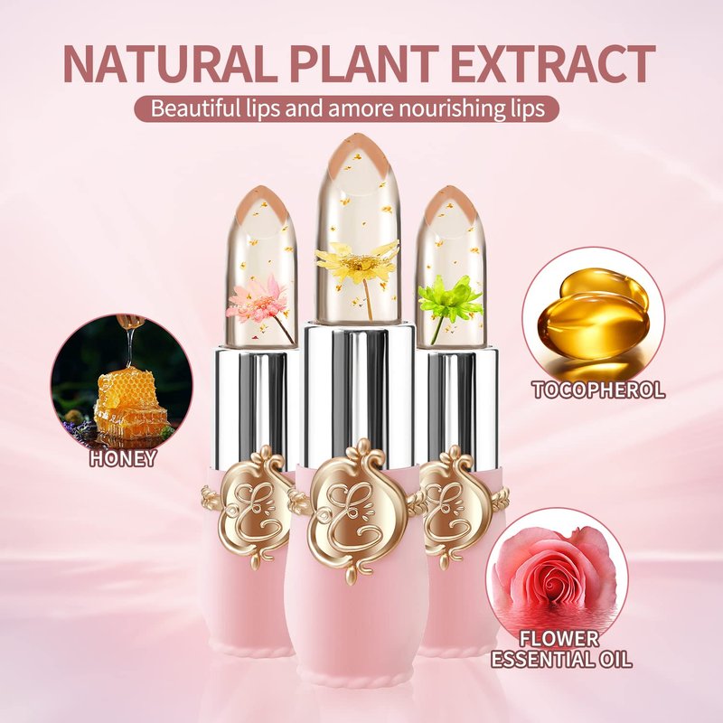 Flower Jelly Lipstick Set - Temperature Changing Moisturizer Balm | Long-Lasting Color (3 Pcs)
