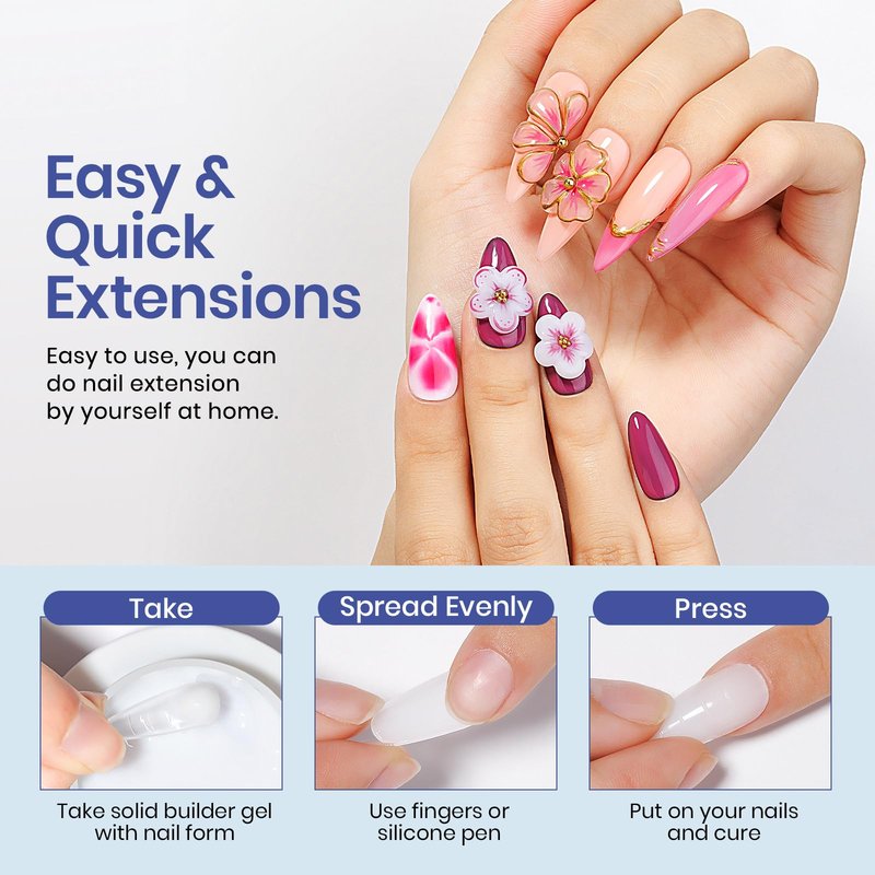 MIZHSE 2 Colors Solid Builder Gel for Nails: Non-sticky Hard 3D Sculpting Gel for Nail Art for Molding Soak Off U V LED Starter Kit DIY Home Salon