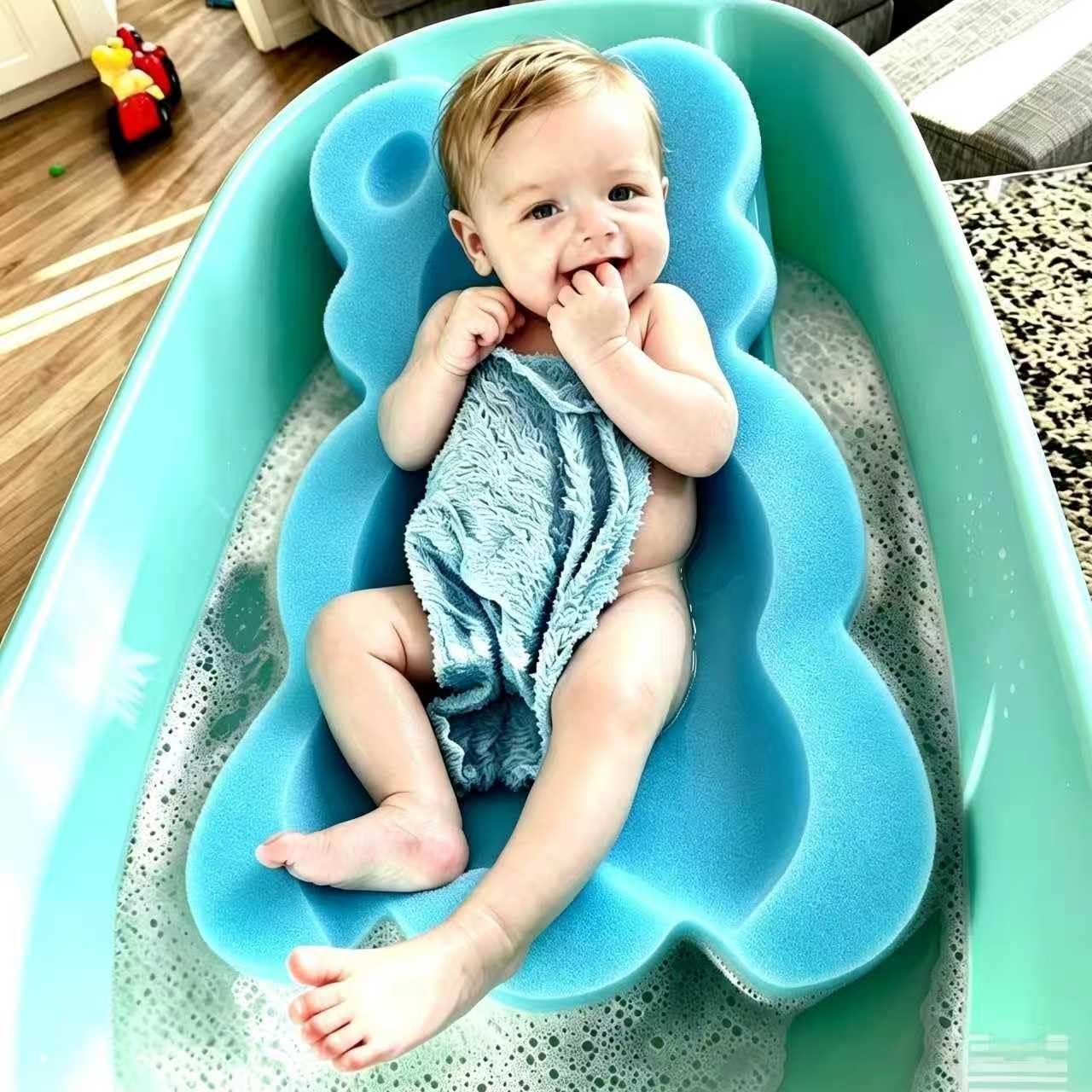 KECUCO Baby Bath Cushion Infant Sponge Mat, Toddler & Newborn Bath Pad - Blue