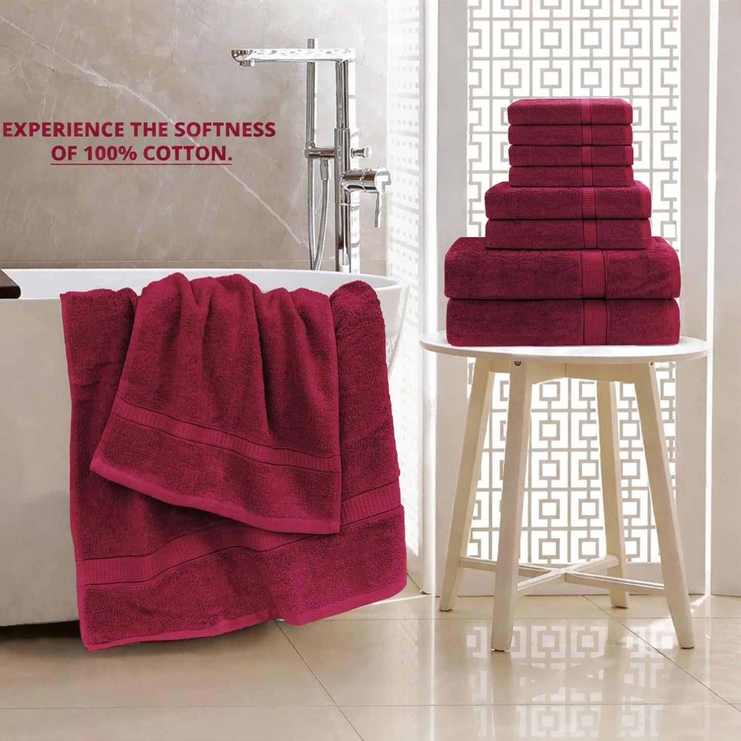 GOLD TEXTILES Premium Bath Towels Set (Pack of 24,27 x 54) 100% Ring-Spun Cotton Bathroom Towels for Hotel, Spa, Soft and Absorbent (27 x 54, Red Wine - 24 Pcs)
