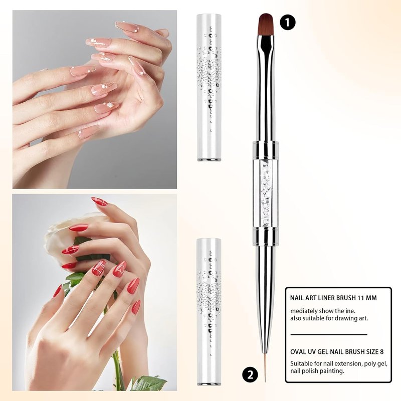 Skiennix Dual Ended Hard Gel Nail Brush - Salon-Grade Nail Art Tool with Rhinestone Handle