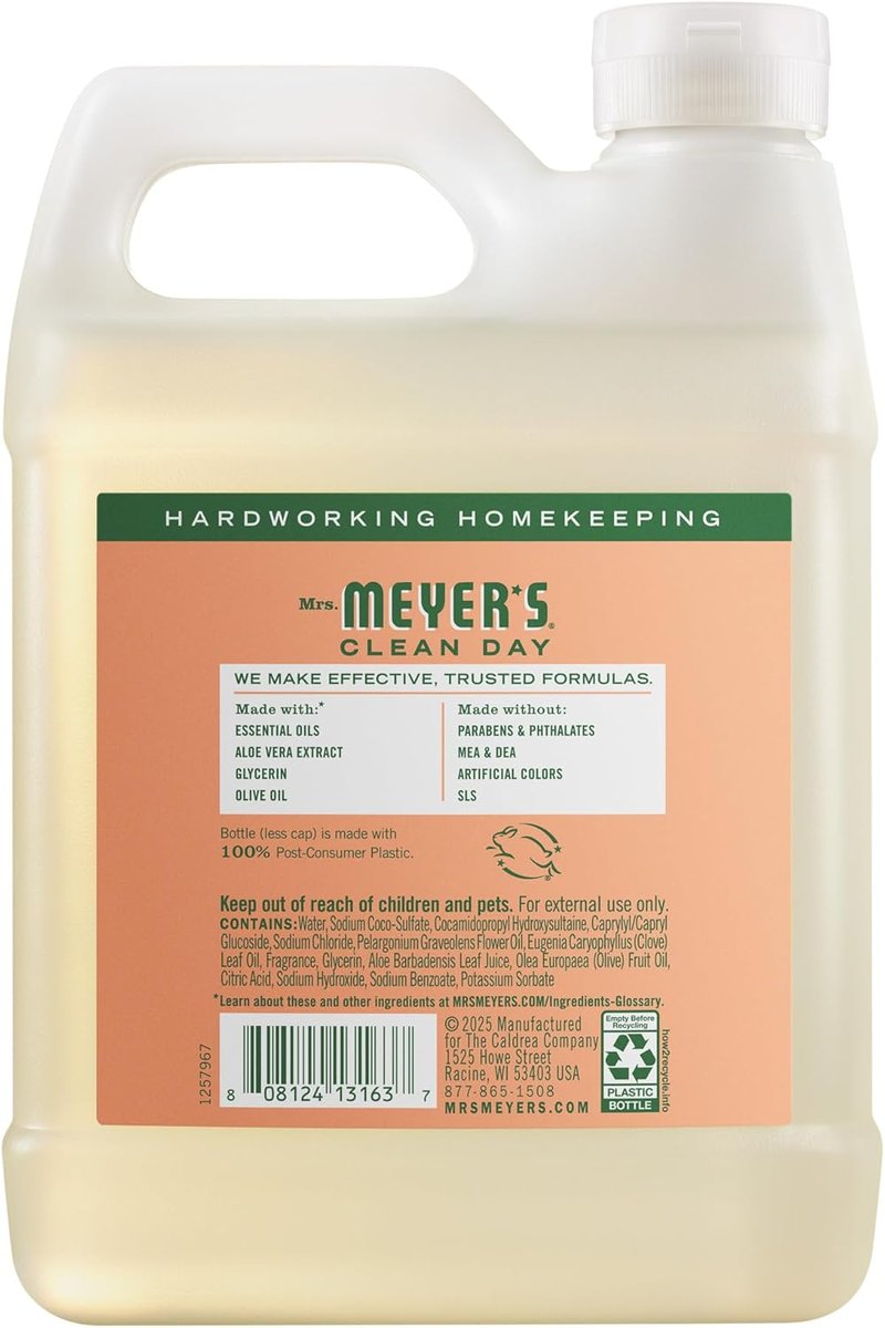 MRS. MEYER'S CLEAN DAY Hand Soap Refill - Geranium Scent | 33 Fl Oz Bottle