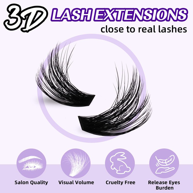Lash Extension Kit 3D Thick Lash Clusters Kit 280pcs Eyelash Extension Kit 10-18mm 100D D Curl DIY Lash Extension Kit with Lash Bond and Seal, Lash Remover (KIT-100D-MIX10-18mm)