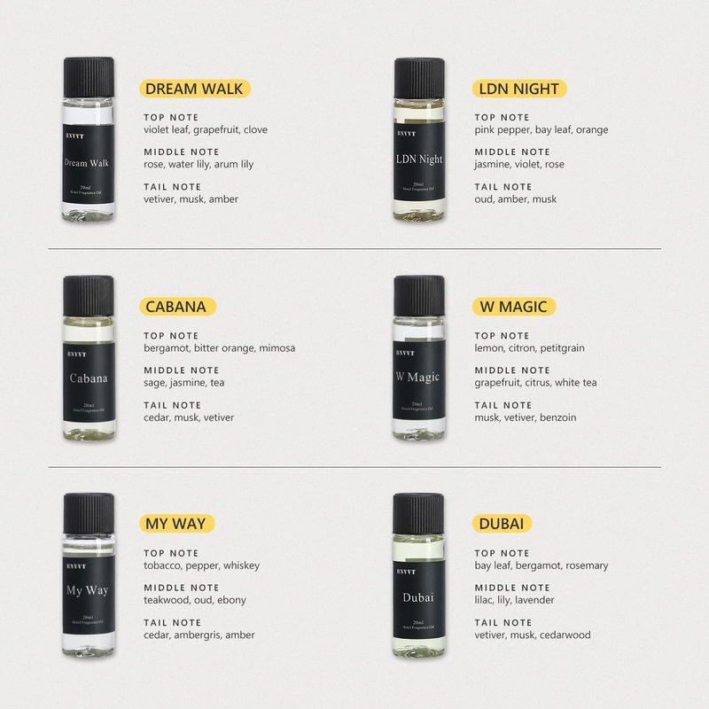 Fragrance Oil Set - Luxury Aromatherapy Essential Oils for Diffuser | 6 Premium Scents, Inspired by 5-Star Hotels, 20 mL Each