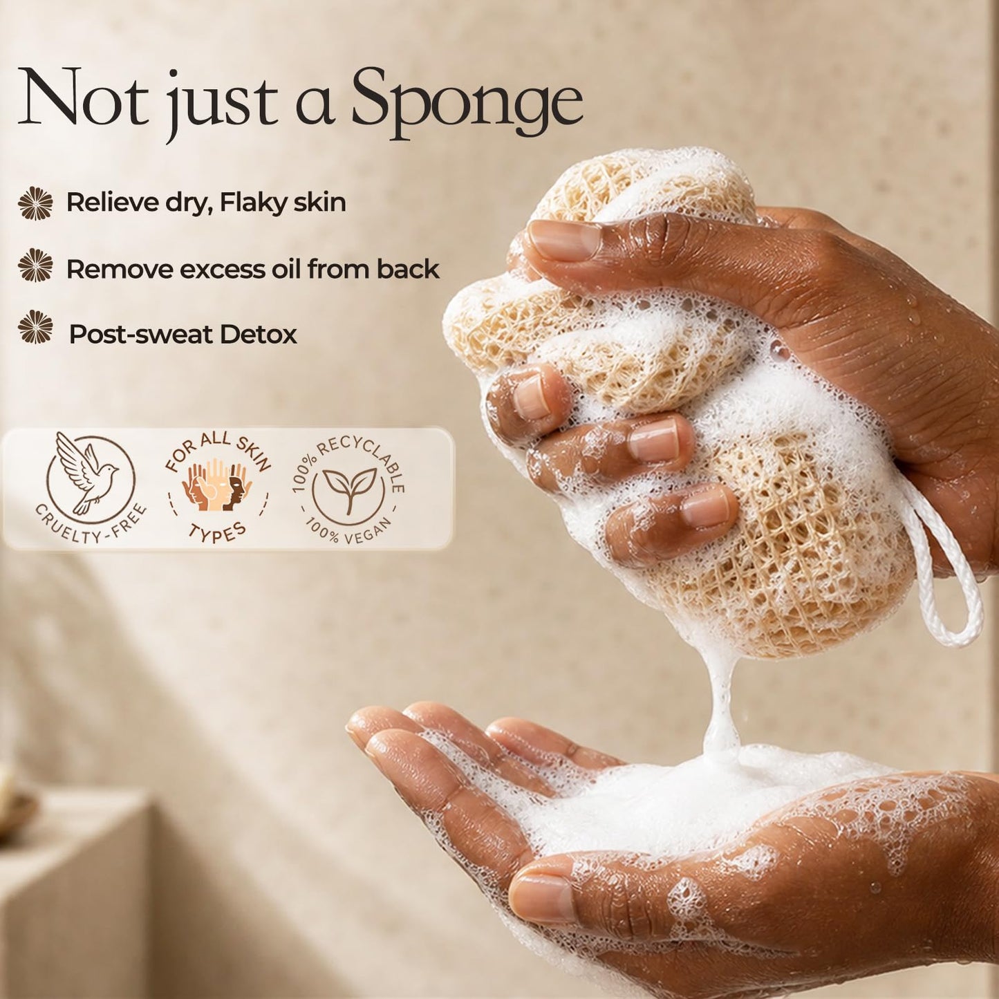 Tonater Body Scrubber 2 Pack, Authentic African Exfoliating Net Sponge Bath Shower Loofah, Up to 47.2" Stretched Nylon Scrubber for Sensitive Skin, Travel Portable Spa Gifts-Light Beige + Dark Brown