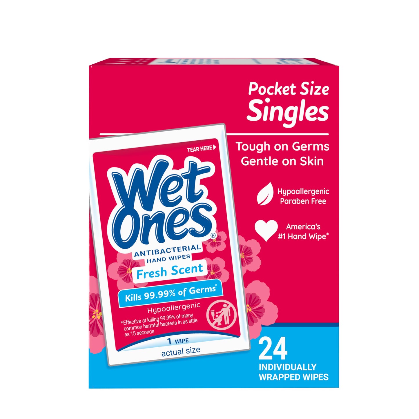 Wet Ones Antibacterial Hand Wipes Singles, Fresh Scent Wipes, Individual Wipes, Antibacterial Wipes, Hand Wipes Individually Wrapped, 24ct (6 pack)