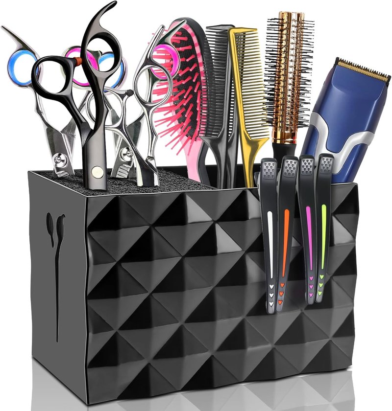 NICEMOVIC Barber Scissors Holder Box - Professional Salon Organizer for Scissors, Combs & Clips (Black)