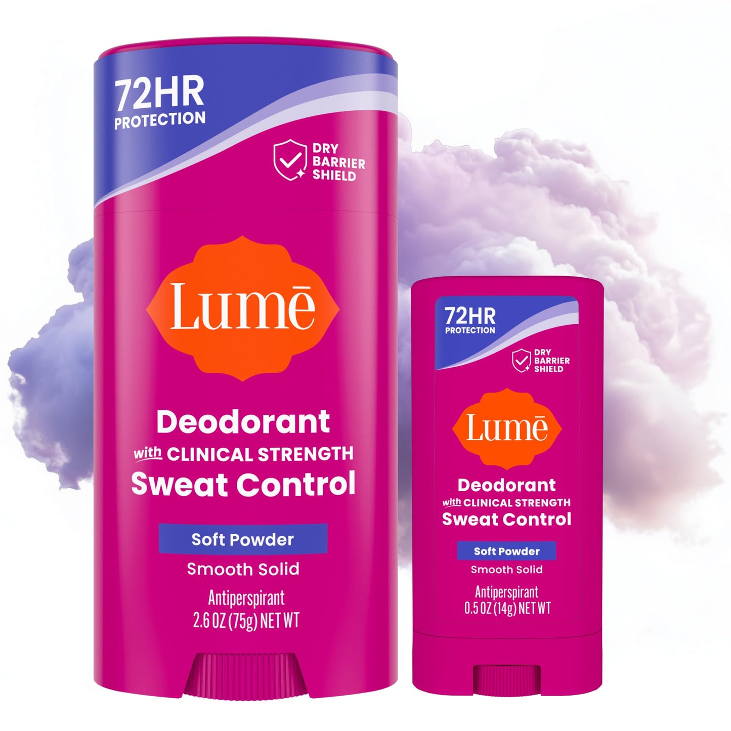 Lume Deodorant Plus Sweat Control - Smooth Solid Stick Deodorant for Women - Extra Strength Antiperspirant - 72 Hour Odor & Sweat Control - Baking Soda Free, Skin Loving - (Soft Powder)