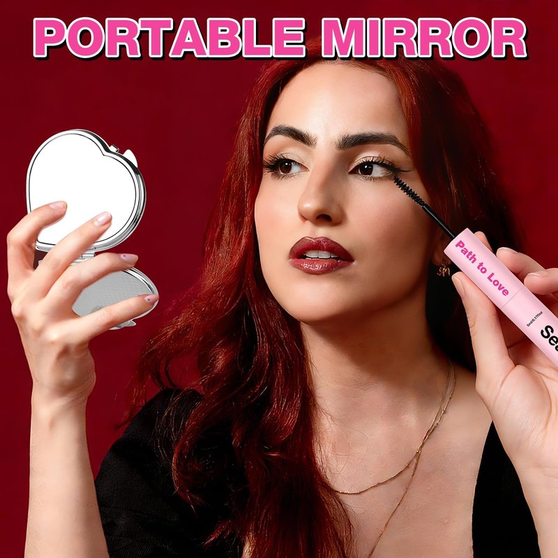 Heart Compact Travel Mirror - Double-Sided, Portable Metal Folding Design for Women | Scratch-Resistant