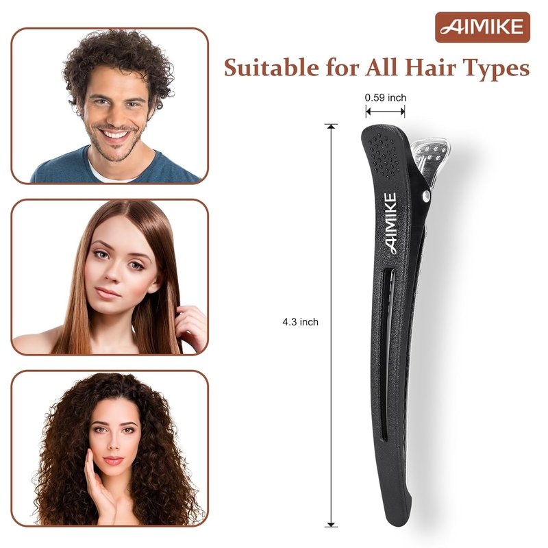 Professional Hair Clips for Styling - Non-Slip Duckbill Design with Silicone Band | 4pcs Set in White & Black - 4.3”