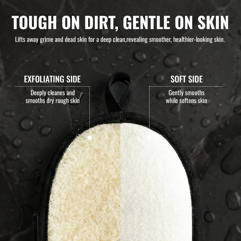 RIYNIBIY Natural Loofah for Men, 2PCS Black & White Set Egyptian Luffa Body Scrubber for Shower & Bath, Quick-Drying Exfoliating Sponge Pad for Men's Hygiene & Body Care - Travel Essentials & Gym Tool