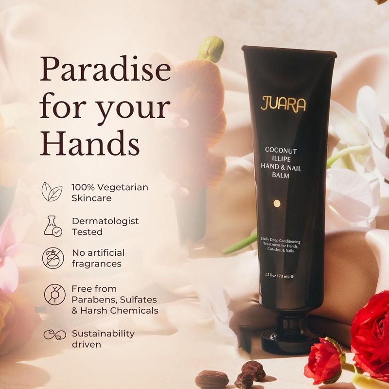 Juara Hand & Nail Balm | Anti-Aging Moisturizing Cream for Dry, Cracked Hands - Coconut Oil & Shea Butter, 3.4 oz