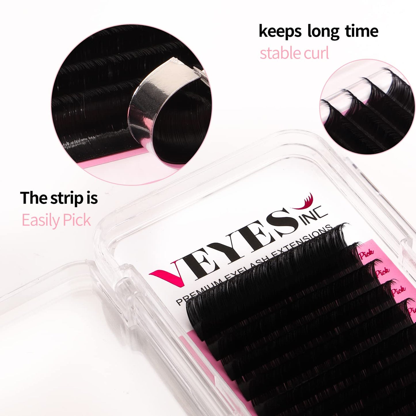 VEYES INC Classic Volume Lash Extensions 0.03-0.20 J/B/L/C/CC/D/DD Curl 5-25mm Mixed & Single Length Tray, Premium Silk Eyelashes, Professional Supplies for Lash Techs(Matte Black 0.15 C 15mm)