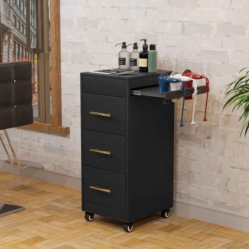 Salon Trolley Cart with Wheels, Wood Esthetician Cart, White Mobile Storage Organizer with 2 Drawers & 1 Open Shelf, Wood Salon Cart for Beauty Spa Bathroom Massage Esthetic Facial Station