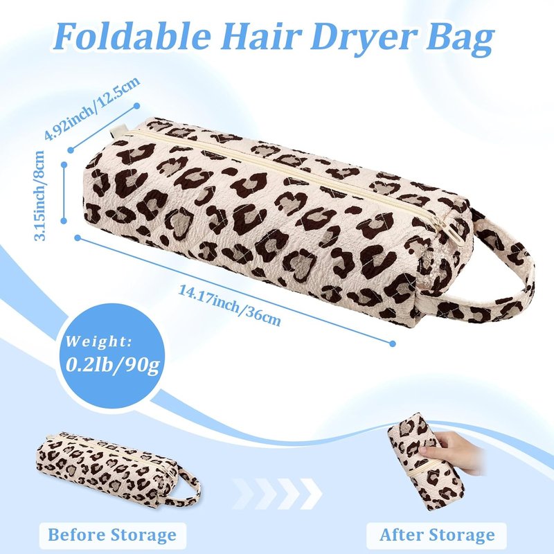 Likesing Quilted Hair Dryer Bag - Travel Case for Dyson Airwrap, Flexstyle & Curling Iron - Leopard Print Design
