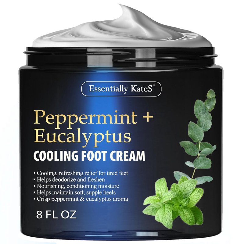 Essentially KateS Peppermint + Eucalyptus Cooling Foot Cream 8 Fl Oz – Relieves Dry, Cracked, Tired Feet – Deep Hydration with Ceramides – Non-Greasy Formula